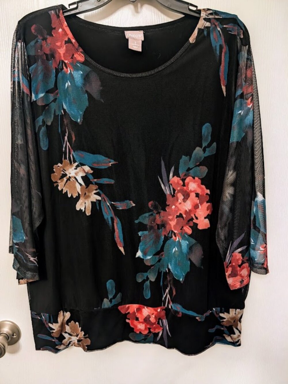 Chico's black floral tunic top Size 3/XL